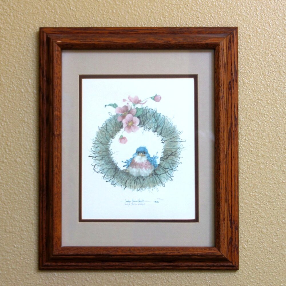 Carolyn Shores Wright Framed Limited Edition Bluebird Watercolor Print #304/1000